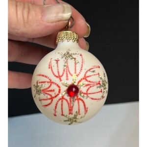 Antique Santa's World Hand Made Glass Ornament  Europe Balls Red Glitter